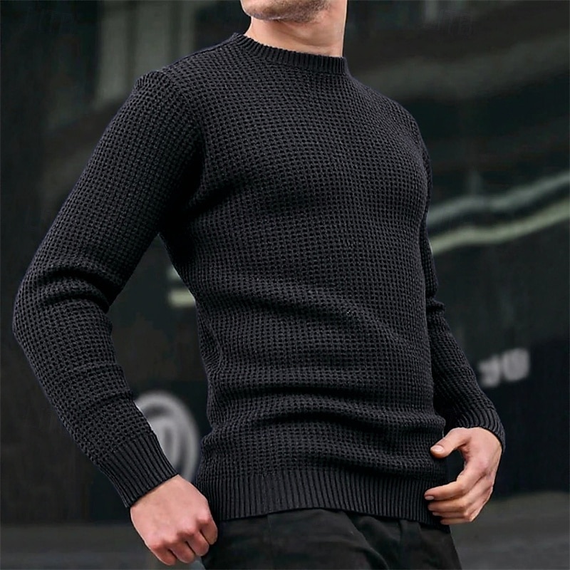 Herren Pullover Strickpullover Gerippt Stricken Normale Oberteile Gestrickt Einfach Rundhalsausschnitt Mode Basic Urlaub Alltagskleidung Bekleidung Herbst Winter Schwarz Marineblau M L XL 2026 - $48.99 –P3