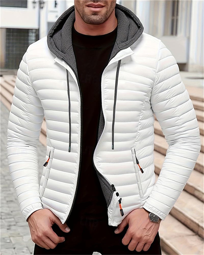 Homens Casaco de inverno Casaco puffer Jaqueta acolchoada Bolsos Poliéster Férias Roupa Diária Encontro Padrão Moda Casual Confortável Térmico / Quente Outono Inverno Cor Sólida / Simples Preto de 2026 por $58.99 –P7
