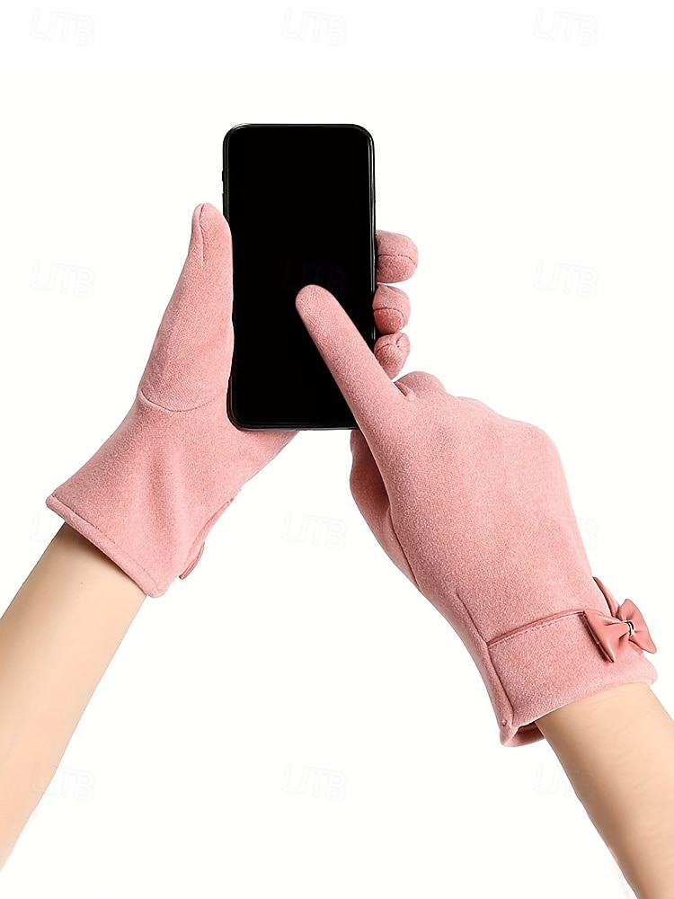 Mănuși de Crăciun pentru femei cu ecran tactil – material cald din poliester cu un design drăguț cu funde, perfecte pentru petreceri și ținute de iarnă 2025 - $11.99 –P7