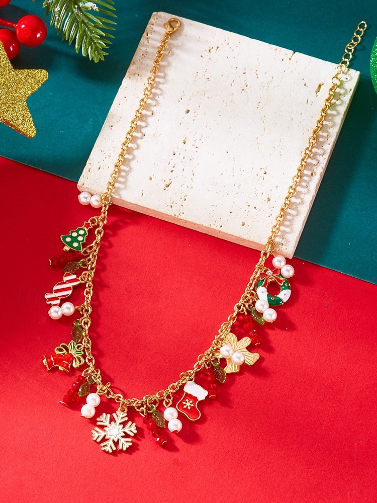 Julekjede med sjarm til dame, flere stiler med sjarm til julenissen, snømannen og juletreet, perfekt til høytidsfester og festlige gaver. 2026 - $9.99 –P12