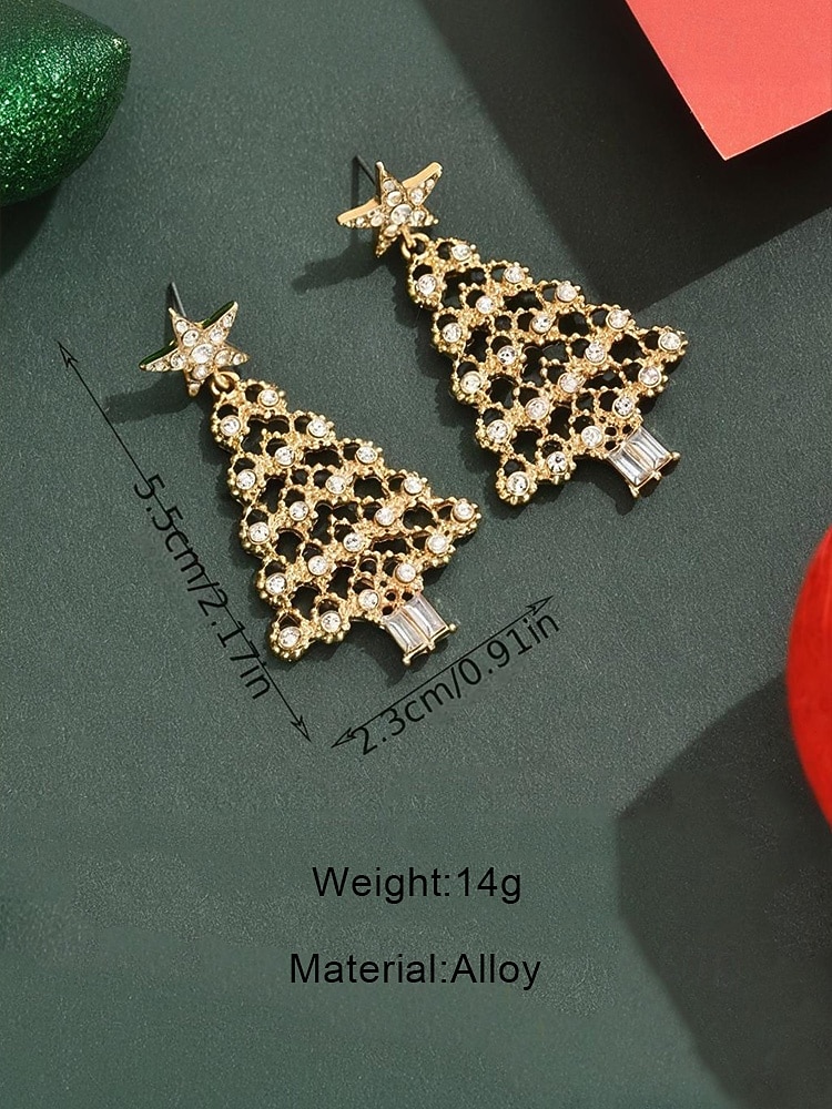 Women's Christmas Tree Rhinestone Earrings with Star Studs, Sparkling Crystal Drop Dangle Jewelry for Holiday Parties & Festive Outfits 2026 - $9.99 –P6