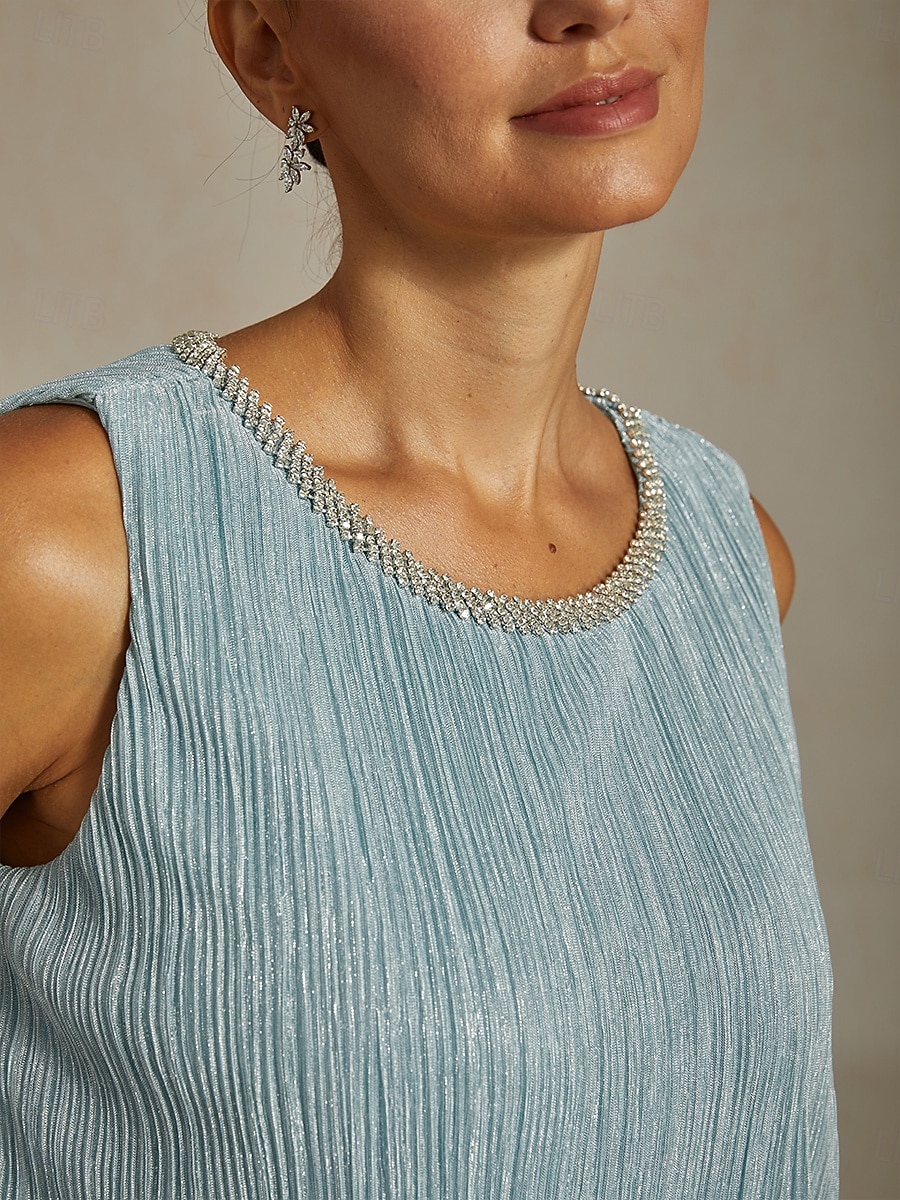 Femmes Robe Midi Robe fourreau Robe Plissée Robe dos nu Élégant Fête Formel Soirée robe demoiselle d honneur Cocktail Coupe régulière Couleur Unie Sans manches Col ras du cou Bleu Ciel Été Printemps de 2025 ? $141.99 –P3