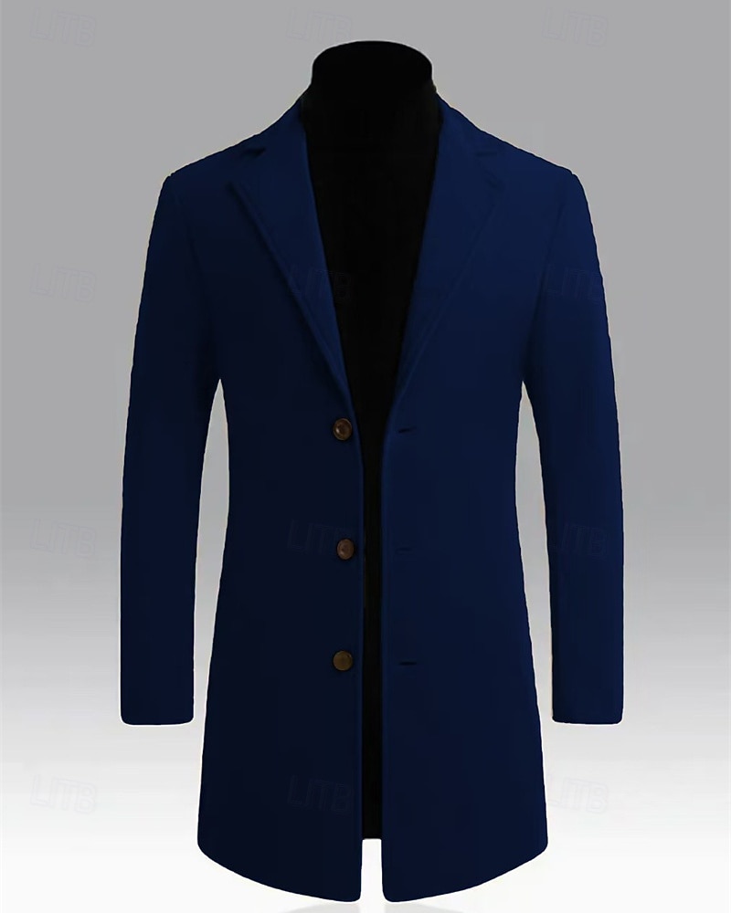 Pánské Kabát Trenčkot Dlouhý trenčkot Dovolená Denní Podzim Zima Polyester Větruvzdorné Zahřívací Svrchní oděvy Oblečení Módní Klasické Bez vzoru Kapsy Klopa Jednořadové sako s jedním knoflíkem 2025 - $36.99 –P15