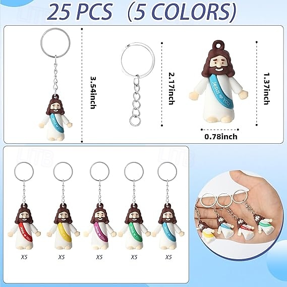 2025年 50/100個の小さなイエスのキーホルダー、ミニイエスの置物キーホルダー、クリスマスストッキング詰め物ギフト、マルチカラーの小さなイエスのキーホルダー、ミニチュアキーホルダーを隠す  コレクション – $19.99 –P2