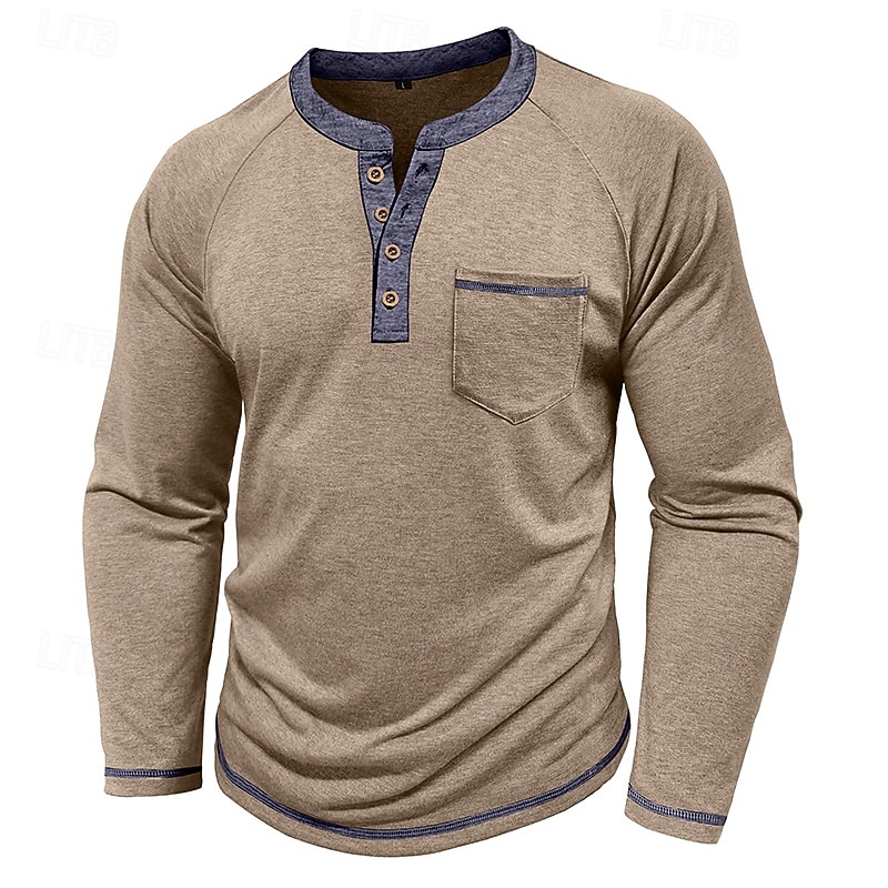 Per uomo Maglietta Maglia Henley Camicia a Maniche Lunghe Manica Lunga Henley Primavera Autunno Blocco di colori Moda Designer Essenziale Tasche Vacanza Streetwear Uscire Rosso scuro Nero Blu marino del 2025 a $11.99 –P10