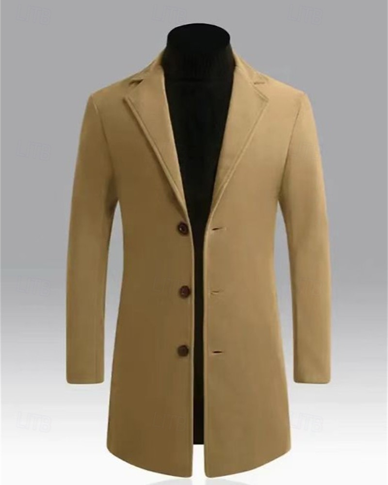 Pánské Kabát Trenčkot Dlouhý trenčkot Dovolená Denní Podzim Zima Polyester Větruvzdorné Zahřívací Svrchní oděvy Oblečení Módní Klasické Bez vzoru Kapsy Klopa Jednořadové sako s jedním knoflíkem 2025 - $36.99 –P17