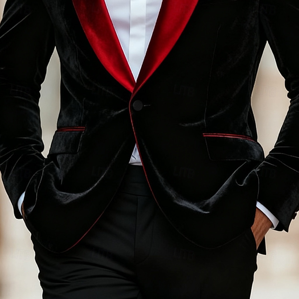 Herre Blazer jakke ملابس السهرة للرجال Formell Bryllup Jul Lomme Jul Fest Høst vinter Alle årstider Fløyel Ensfarget Grunnleggende Enkelt Brystet Enn-knapp Blazer Svart 2025 - $79.99 –P4