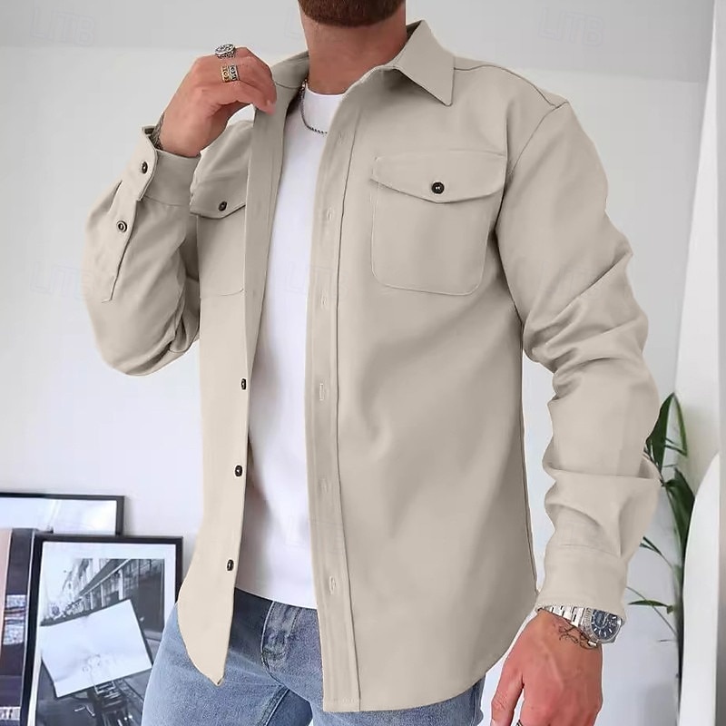 Herren Hemd Freizeithemd Flanellhemd Knopfhemd Overshirt Schwarz Marineblau Beige Langarm Einfach Kragen Täglich Ausgehen Bekleidung Mode Lässig 2026 - $25.99 –P5