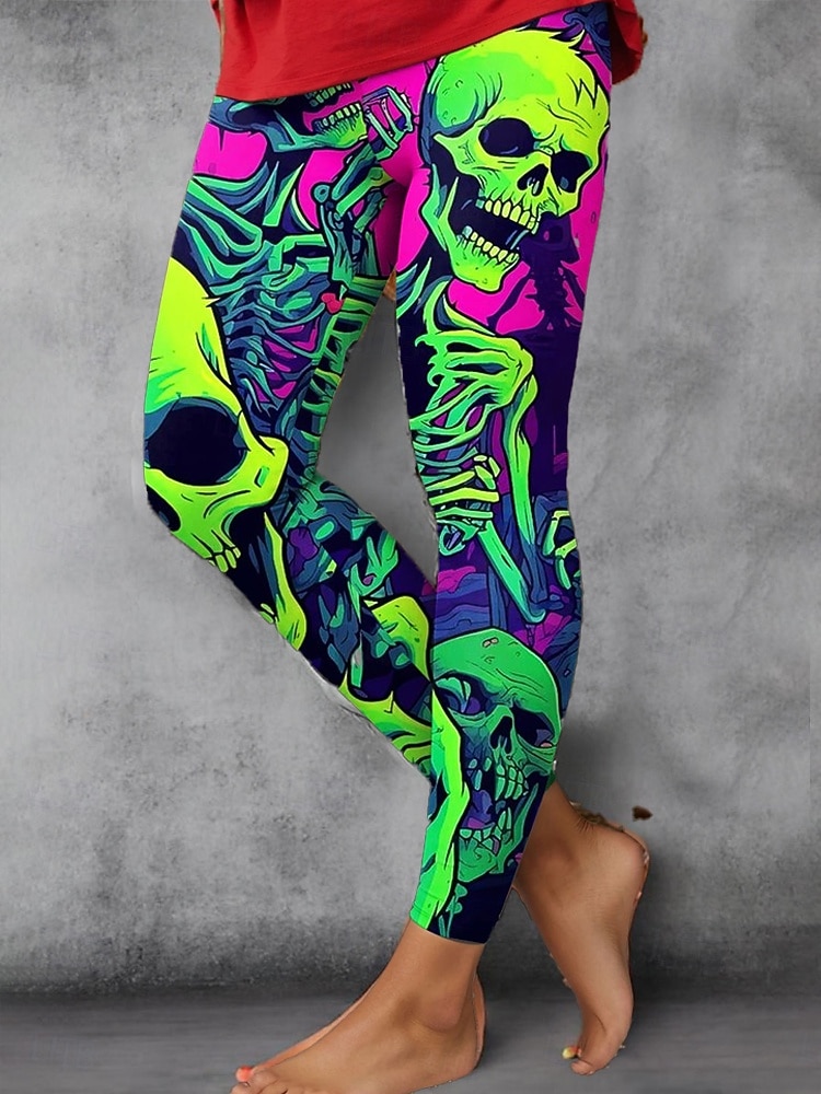 Women's Leggings Vacation Vintage Fashion Ankle-Length High Waist Graphic Skull Printing Soft Breathable Stretchy Vacation Street Causal White Blue Green Khaki Spring Fall Winter Slim Fit 2025 - $22.99 –P7