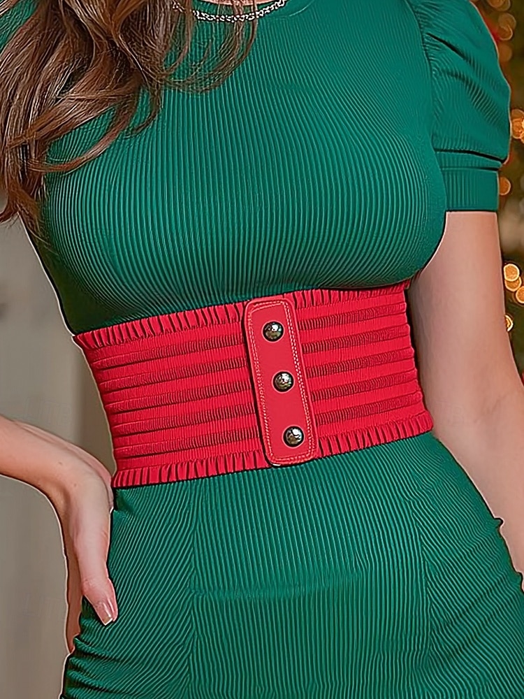 Elastisk julebelte til dame med rysjedesign, justerbar passform, flere farger for julestil 2025 - $11.99 –P1