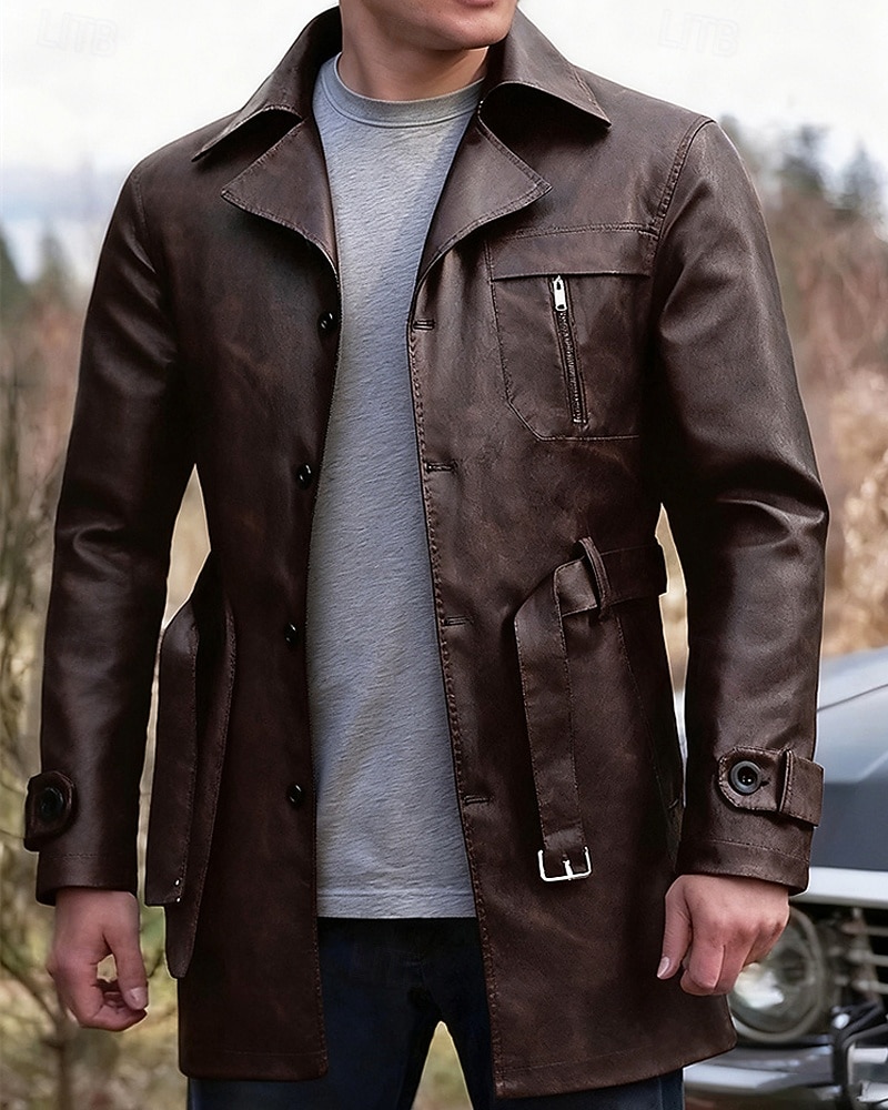 Herren Kunstlederjacke Bikerjacke Motorradjacke Urlaub Täglich Winddicht Warm Tasche Frühling Herbst Einfach Mode Klassisch Revers Regulär Schwarz Kaffee Jacken 2026 - $75.99 –P1