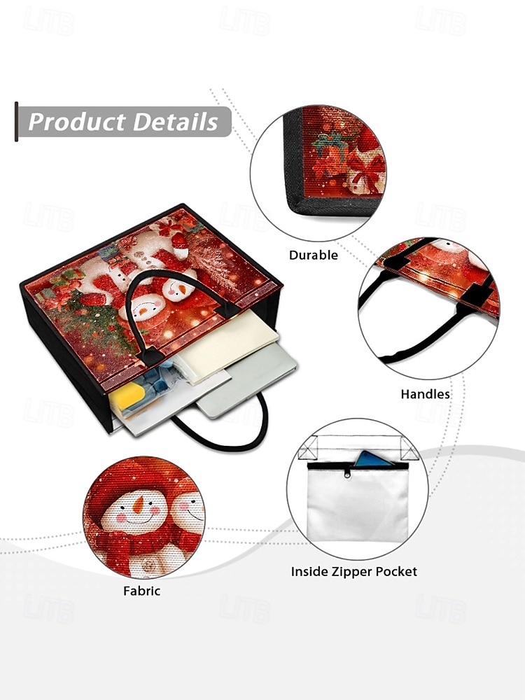 женская сумка-тоут с рождественским принтом снеговика, вместительная холщовая сумка через плечо, женская сумка для подарков на зимние праздники 2025 - $19.99 –P8