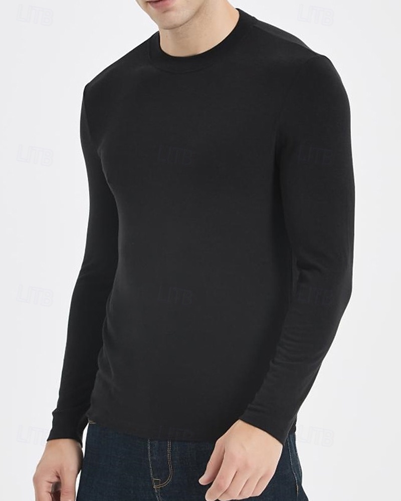 Men's Baselayer Thermal Shirts Long Sleeve Crew Neck Top Outdoor Thermal Warm Winter Autumn / Fall Polyester Black Khaki Beige Gym Workout Traveling 2026 - $35.99 –P10