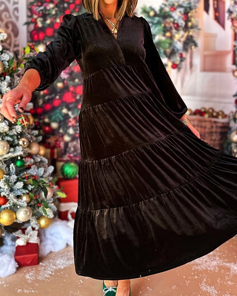 Femmes Robe Midi Robe en Velours Robe de Soirée Robe de Cocktail Élégant Mode Moderne Soirée Coupe régulière Uni manche longue Col de chemise Noir Jaune Vert foncé Bleu de minuit Automne Hiver de 2025 ? $41.99 –P7