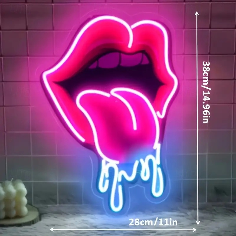bocca lingua uv neon luce decorativa applique bar ristorante festa camera da letto atmosfera luce decorativa ornamento da tavolo luce insegna alimentazione usb luce regolabile 38 * 28 cm del 2025 a $35.99 –P1