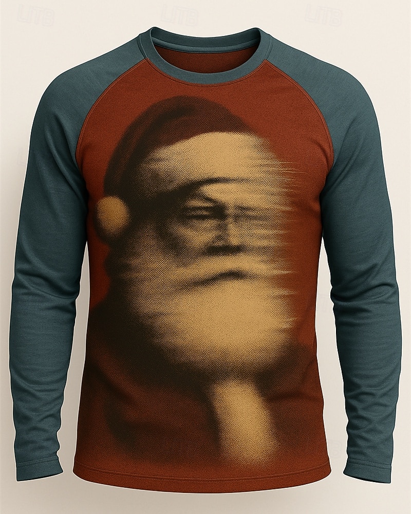 Weihnachten Herren Lauf-T-Shirt Fitnessshirt Trainingsshirt 3D-Druck Langarm Oberteil Straße Lässig Herbst Grafik Schweißableitend Atmungsaktiv sportlich Sportbekleidung Sportkleidung Blau 2025 - $22.99 –P1