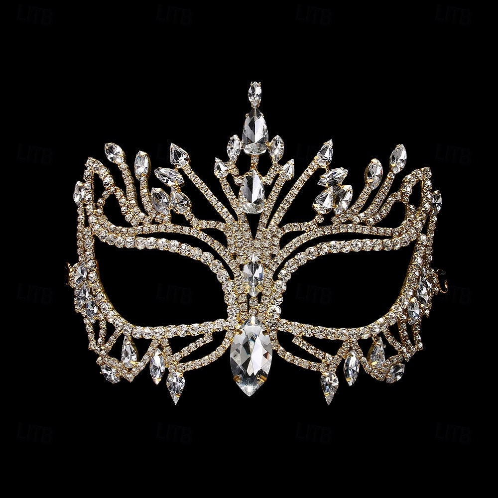 Женская маскарадная маска с кристаллами и стразами, роскошная золотая маска для лица с драгоценными камнями для женщин, элегантный аксессуар для костюма для балов-маскарадов и вечеринок 2026 - $24.99 –P2