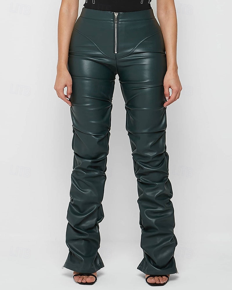 Per donna Pantaloni di pelle Moda Streetwear Casual Lunghezza intera Vita media Semplice Cerniera Tasca Confortevole Micro-elastico Quotidiano All'aperto Vacanza Bianco latte Verde translucido Nero del 2026 a $44.99 –P3