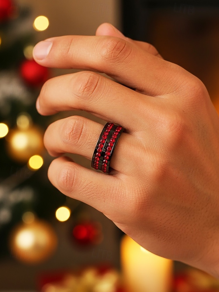 Miesten jouluinen titaaniterässormus punaisilla ja sinisillä kristallikivillä, useita värejä, täydellinen juhlamuotiin ja lahjaksi 2026 - $9.99 –P1