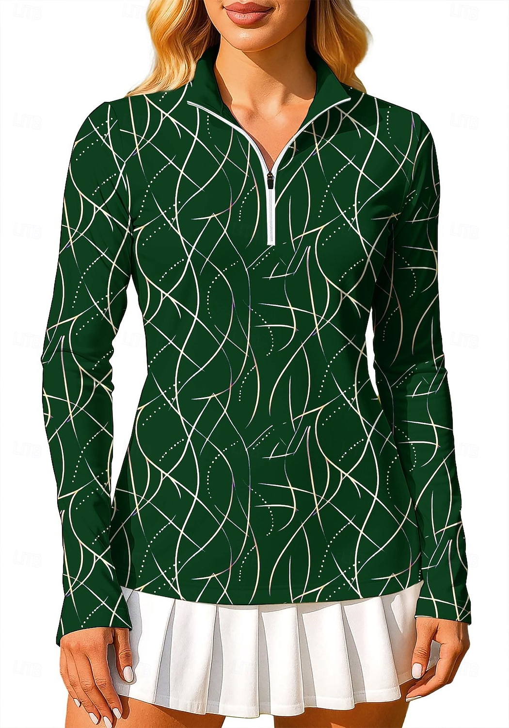 Mulheres Geométrica Arte abstrata Moletom Polo Tops Camisa Camisa Esportiva Manga Longa Imprimir Quarter Zip Pullover UPF50+ Resistente a UV Proteção UV Elástico Respirável Voleibal Tênis Golfe de 2026 por $25.99 –P5