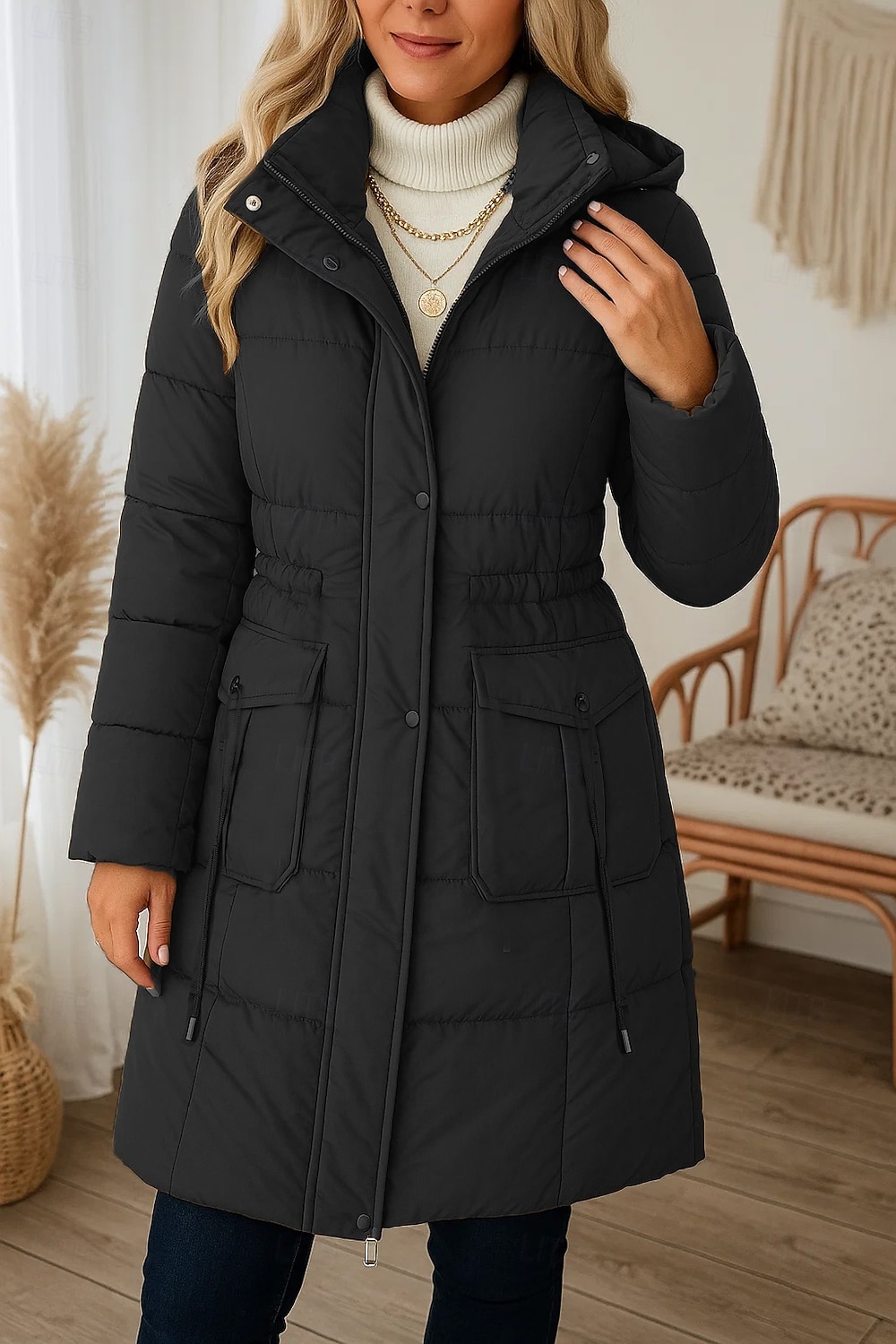 Dame Parkas Bekvem Pustende Lomme Knapper Fritid عادي Feriereise Gate Avslappet Dagligdagstøy Enkeltkneppet Lang Hettegenser Normal Langermet Yttertøy Svart Hvit Rød Vår Høst 2025 - $46.99 –P4