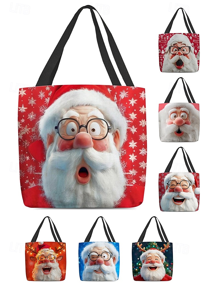 borsa tote natalizia da donna – design di Babbo Natale con albero di Natale festivo e fiocchi di neve, divertente e stravagante, regalo perfetto per le feste di Natale, le festività invernali e lo shopping del 2026 a $14.99 –P8