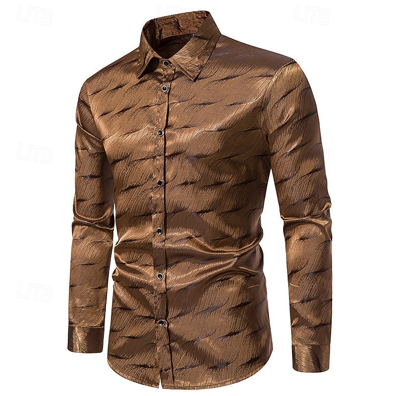 Men's Shirt Casual Shirt Button Up Shirt Prom Shirt Black Wine Purple Gold Long Sleeve Plain Textured Lapel Party Daily Jacquard Clothing Apparel Fashion Smart Casual 2026 - $26.99 –P9