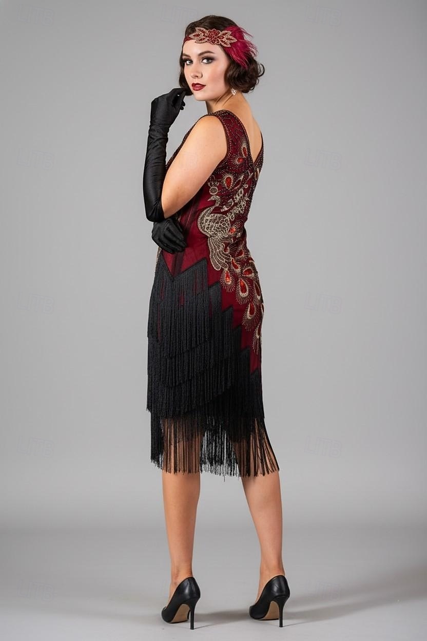 chinese dress ladies 1920s Great Gatsby dress in black chiffon with a boat neck  LaVieDelight