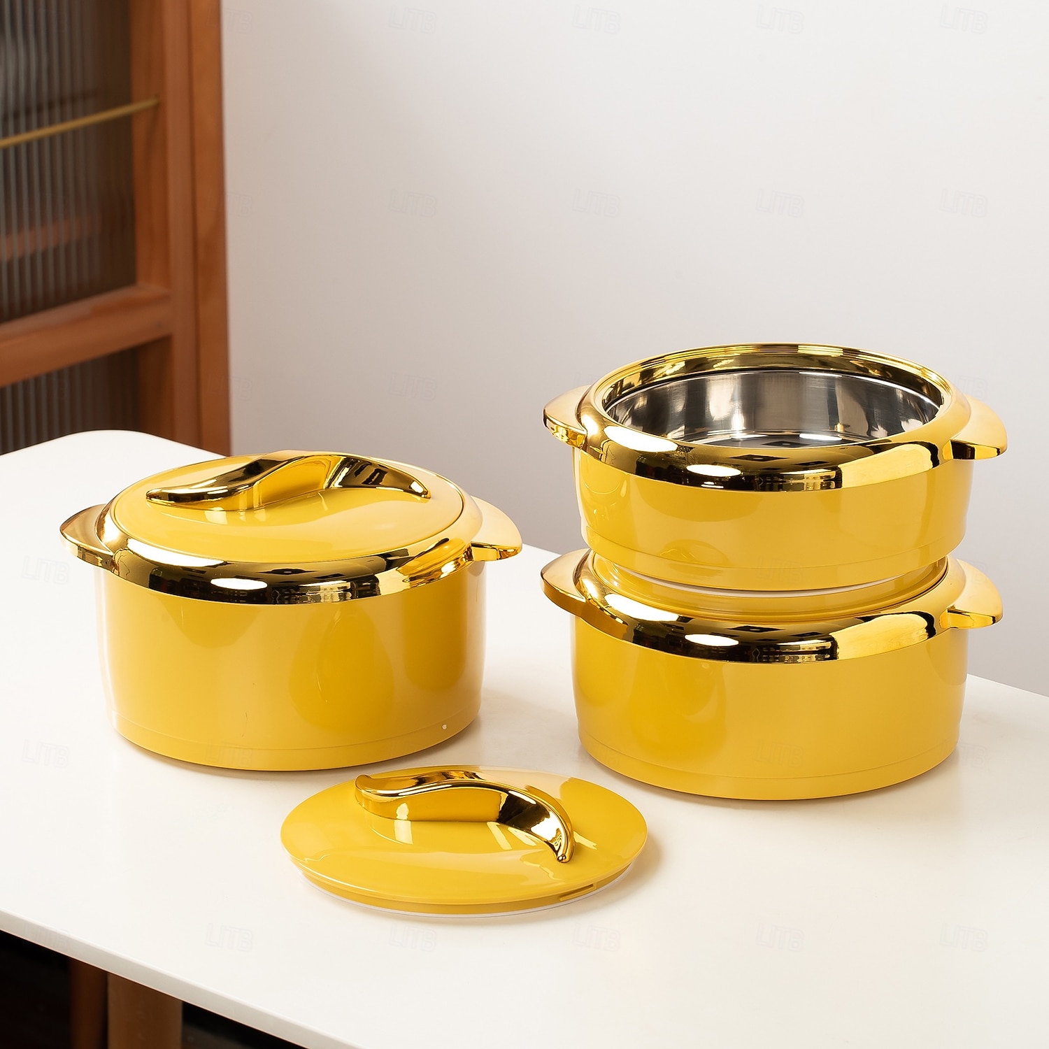 Conjunto de aquecedor de alimentos Touch, 3 peças, caçarola térmica com tampas, recipiente isolado em aço inoxidável para alimentos quentes/frios, utensílio de cozinha antiaderente, revestimento de 2026 por $144.99 –P4