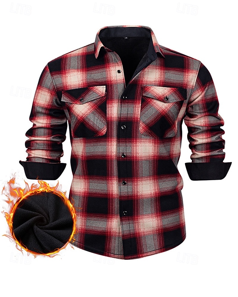Per uomo Giacca-camicia Giacca camicia Giacca invernale Plaid Vacanza Abbigliamento quotidiano Bianco Rosso Blu marino Azzurro cielo Manica Lunga Bavero Autunno Inverno Abbigliamento Tasca Frontale del 2026 a $35.99 –P7