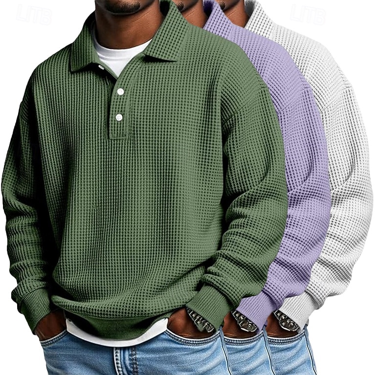Herren Waffel-Poloshirts Textur Formell Geschäft Klassisch Langarm Mode Einfarbig Einfach 3 Teile Mehrfachpackung Herbst Frühling & Herbst Ganzjahres Lässiger Schnitt 1# 2# 3# 4# 5# 6# 2026 - $62.99 –P8