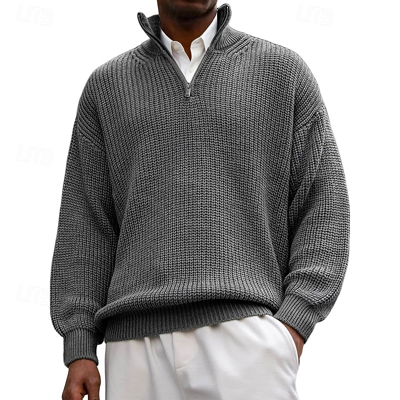 Men's Sweater Pullover Sweater Jumper Quarter Zip Pullover Sweater Ribbed Knit Regular Tops Knitted Slim Fit Plain Standing Collar Knitwear Contemporary Casual Daily Wear Clothing Apparel Spring Fall 2026 - $36.99 –P3
