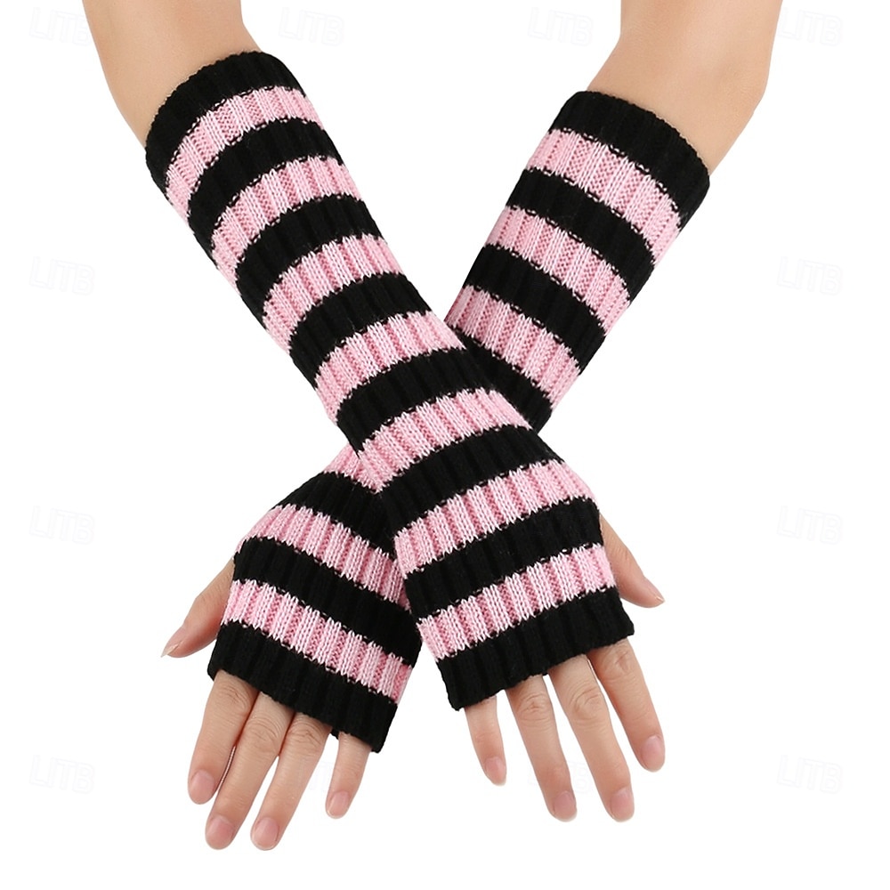 Women's 1 Pair Half Finger / Knitted Gloves Streetwear / Outdoor Gloves - Striped Print 2026 - $15.49 –P7