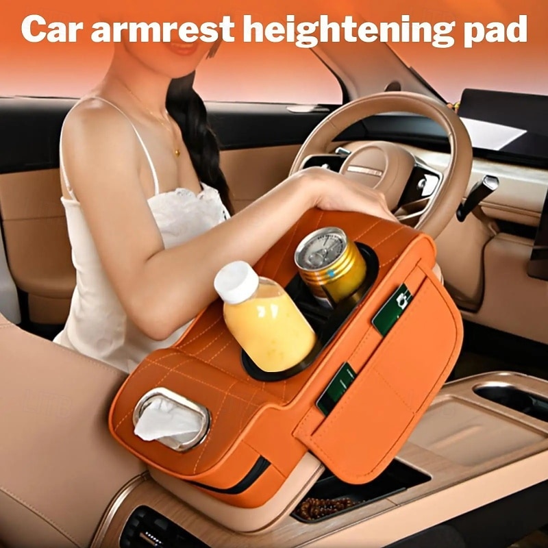 2026年 新車用センターコンソールアームレストクッション、カップホルダー2個付き、アームレスト高さ調整パッド、4 in 1 オートアームレスト枕カバーパッド、オールシーズン対応アームレストボックス  コレクション – $15.49 –P1