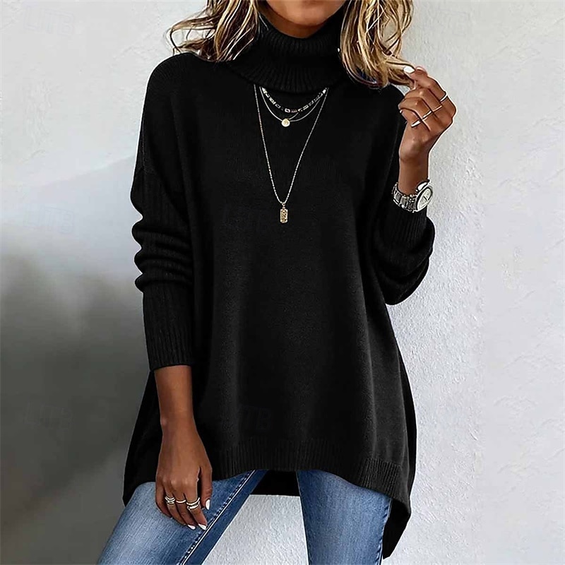 2025年 女性用 ニット プルオーバー エレガント ファッション ストリートファッション 純色 タートルネック ニット 長袖 レギュラートップス ニット アウトドア 日常 祝日 ブラック ネービーブルー 秋 冬  コレクション – $45.99 –P2