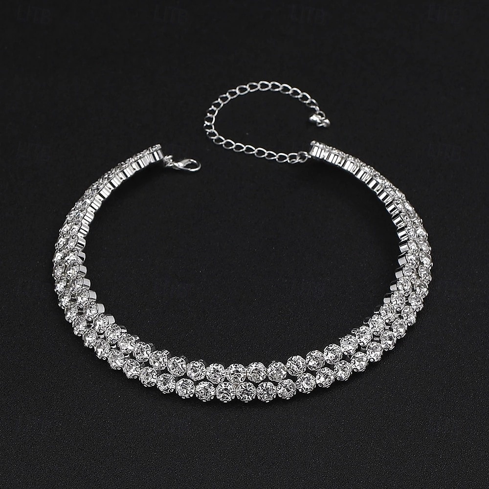 Luxuriöses Silberkristall-Schmuckset – funkelnde Strasskette, Armband und Ohrstecker für Damen 2026 - $14.99 –P3