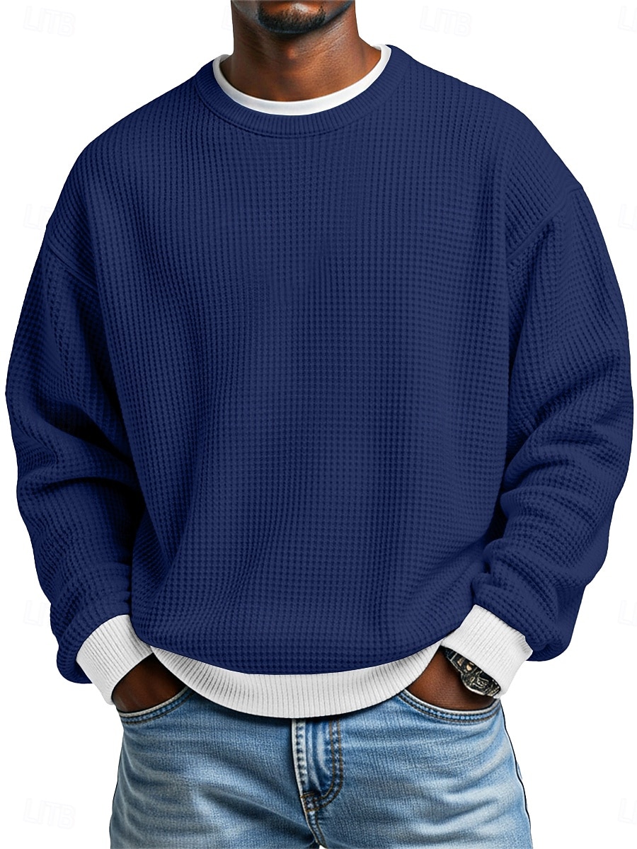 Men's Waffle T-shirt Pullover Sweatshirt Tee Top Long Sleeve Shirt Long Sleeve Crew Neck Round Winter Spring &  Fall Plain Fashion Designer Basic Fashion Fake two piece Vacation Street Casual Light 2026 - $25.99 –P1