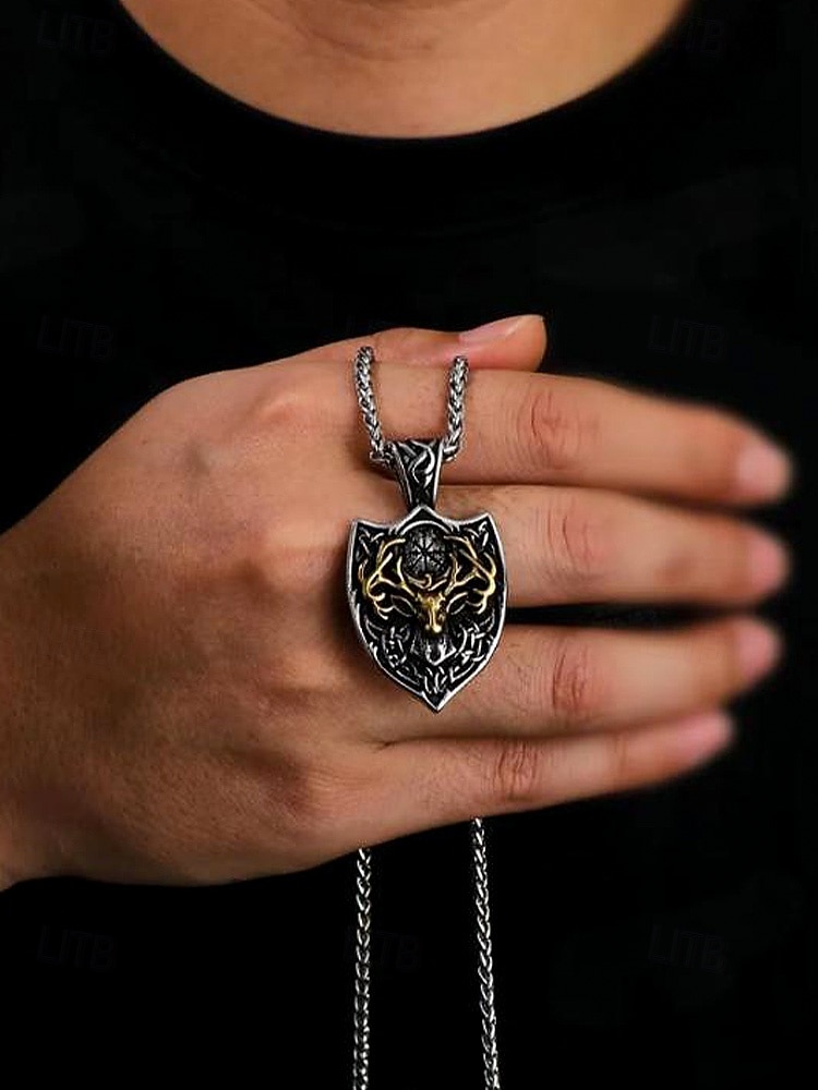 قلادة على شكل رأس غزال فايكنج من الفولاذ المقاوم للصدأ للرجال بتصميم درع، مجوهرات تميمة نورسية سلتيك كهدية عيد الميلاد والحفلات والارتداء اليومي 2026 - $11.99 –P2