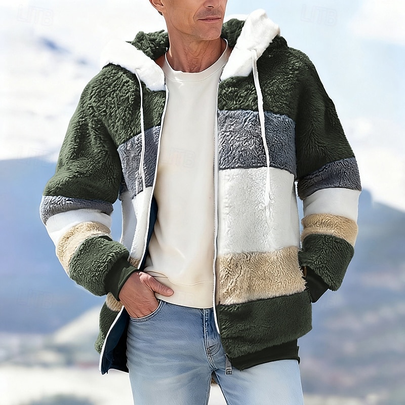 Pánské Zimní bunda Teddy Coat Dovolená Denní Zahřívací Kapsy Fleece Podzim Zima Barevné bloky Módní Šik ven Kapuce Standardní Černá Fialová Vodní modrá Fialová Hnědá Saka 2025 - $36.99 –P4