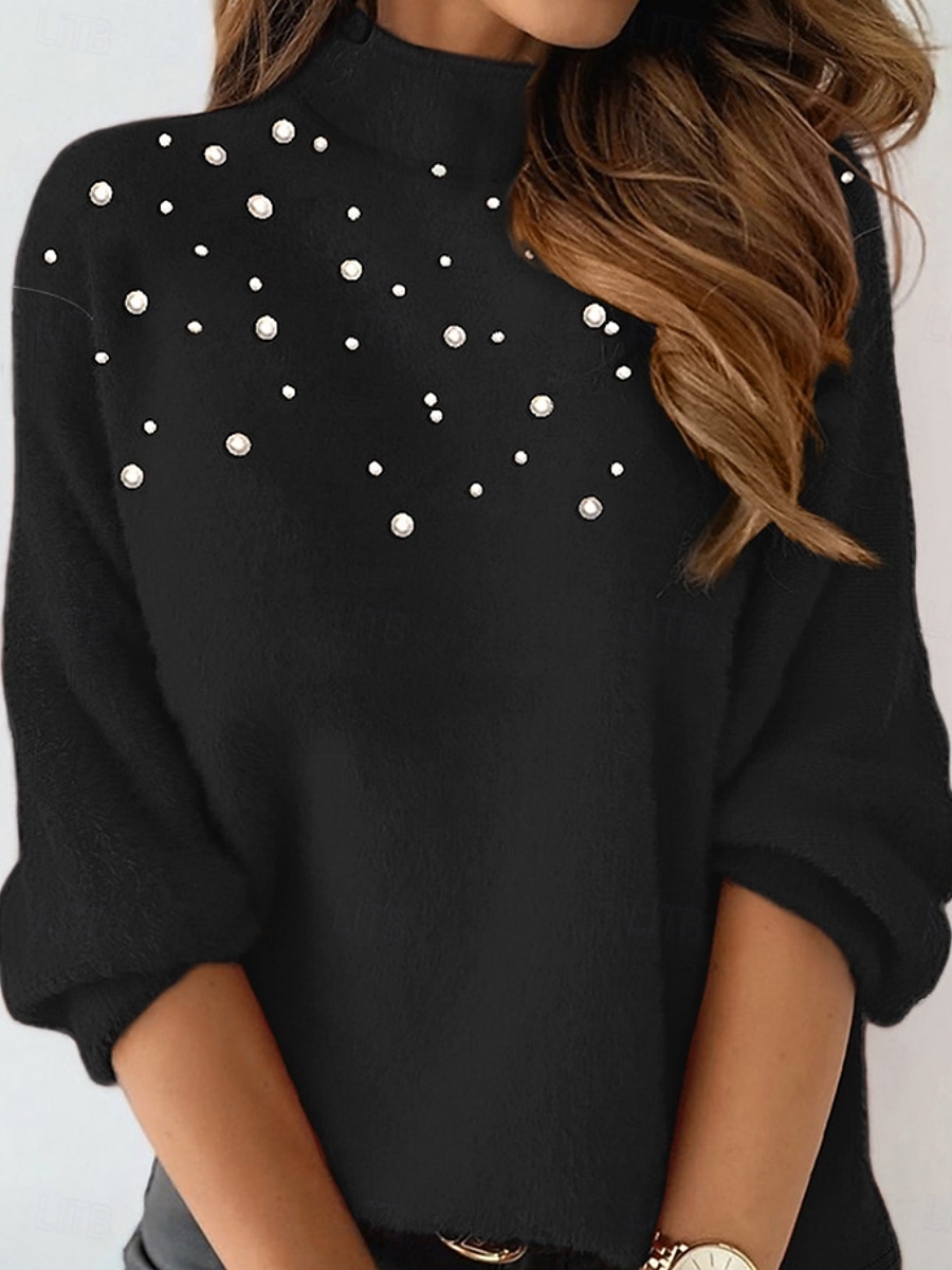 Pentru femei Bluză Culoare solidă Stilat Casual Manșon Lung Mock Gât Topuri obișnuite Zilnic Ștrasuri Negru Galben Roz Îmbujorat Roșu-aprins Maro Primăvară Toamnă Iarnă 2025 - $23.99 –P4