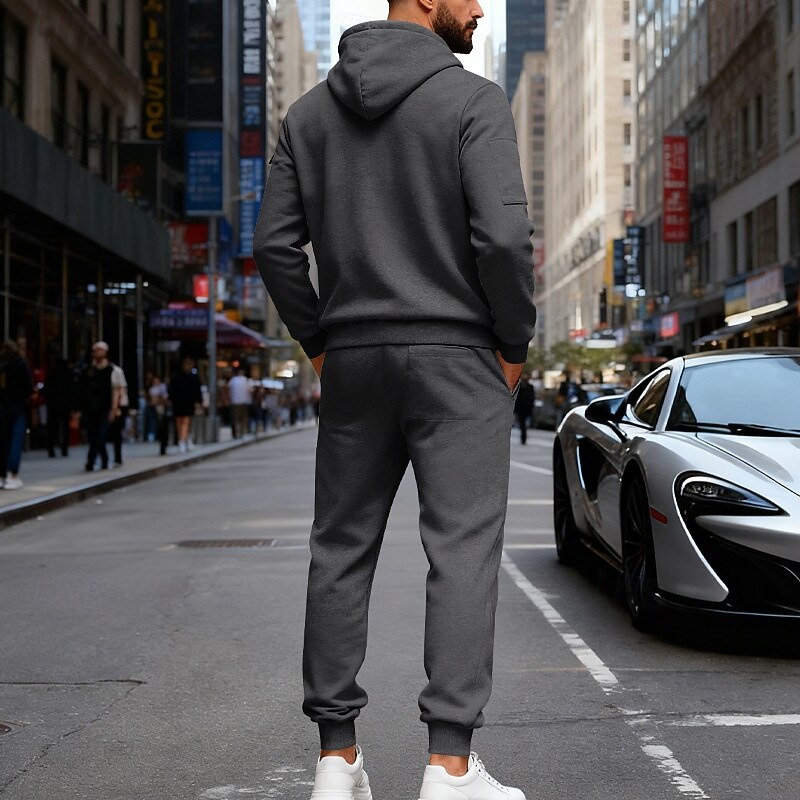 Men's Tracksuit Outfit Set Hoodies Set Hoodie Outdoor Daily Sports Drawstring Zip Up Pocket Plain Black Navy Blue Brown Polyester Activewear Fashion Streetwear Fall 2026 - $56.99 –P16