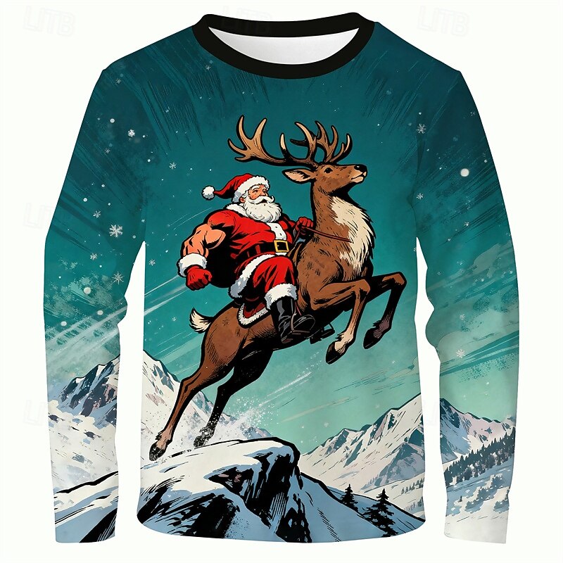 Jul Pojkar 3D Grafisk jultomten Dinosaurie T-shirt Långärmad Vår Höst Mode Grundläggande Barn 4-12 år Rund hals Utomhus Ledigt Dagligen Normal 2025 - $13.99 –P1