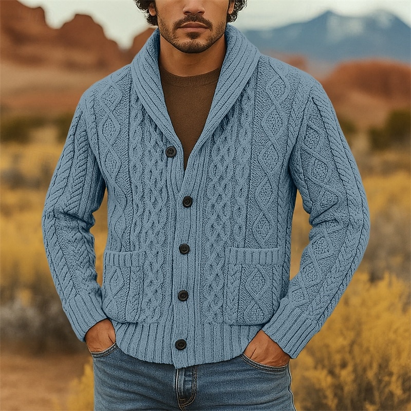 Bărbați Pulover Pulover Cardigan Striat Cablu Tricotat Topuri obișnuite Tricotat Simplu Șal  Guler Vacanță Modă Casual Purtare Zilnică Îmbrăcăminte Primăvara & toamnă Roz Îmbujorat Roz S M L 2026 - $45.99 –P9