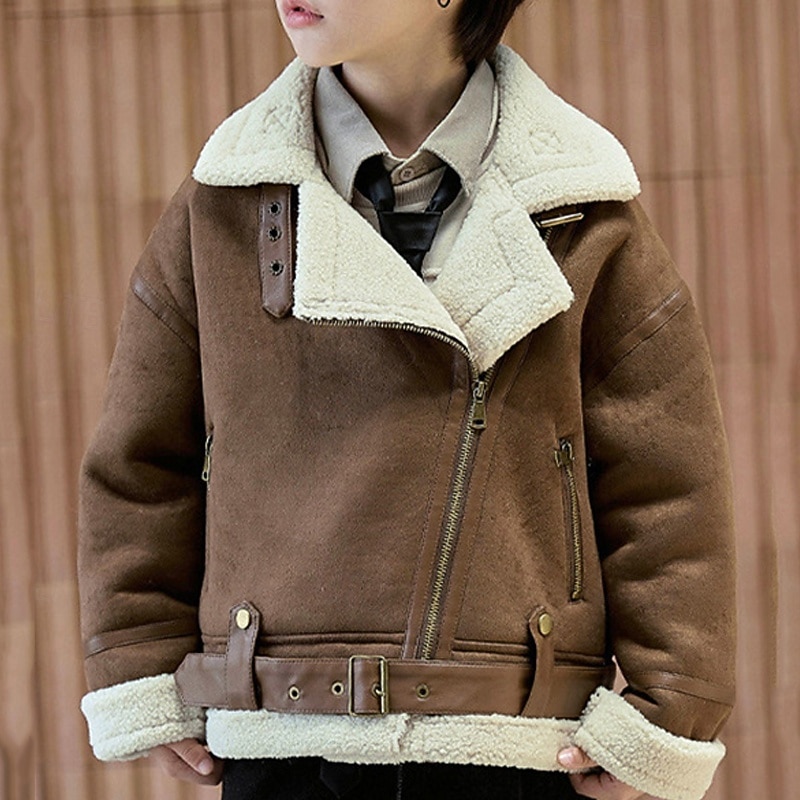 Kinder Jungen Jacke aus Wildlederimitat Fleecejacke Jacke Oberbekleidung Einfach Langarm Reißverschluss warm halten Winddicht Mantel Täglich Mode Lässig Kamel Braun Herbst Winter 4-12 Jahre 2026 - $55.99 –P5