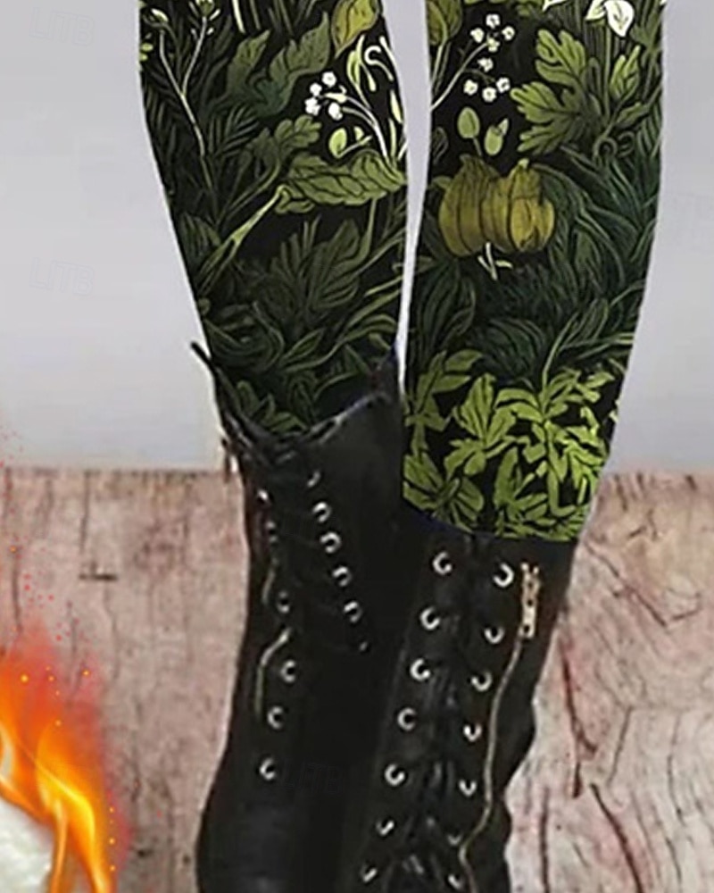 Women's Leggings Cozy Leggings Vintage Fashion Streetwear Full Length High WaistPantsUgly Christmas Floral Graphic Printing Fleece Thermal Warm Comfy Stretchy Outdoor Casual Daily Green Fall Winter 2026 - $36.99 –P3