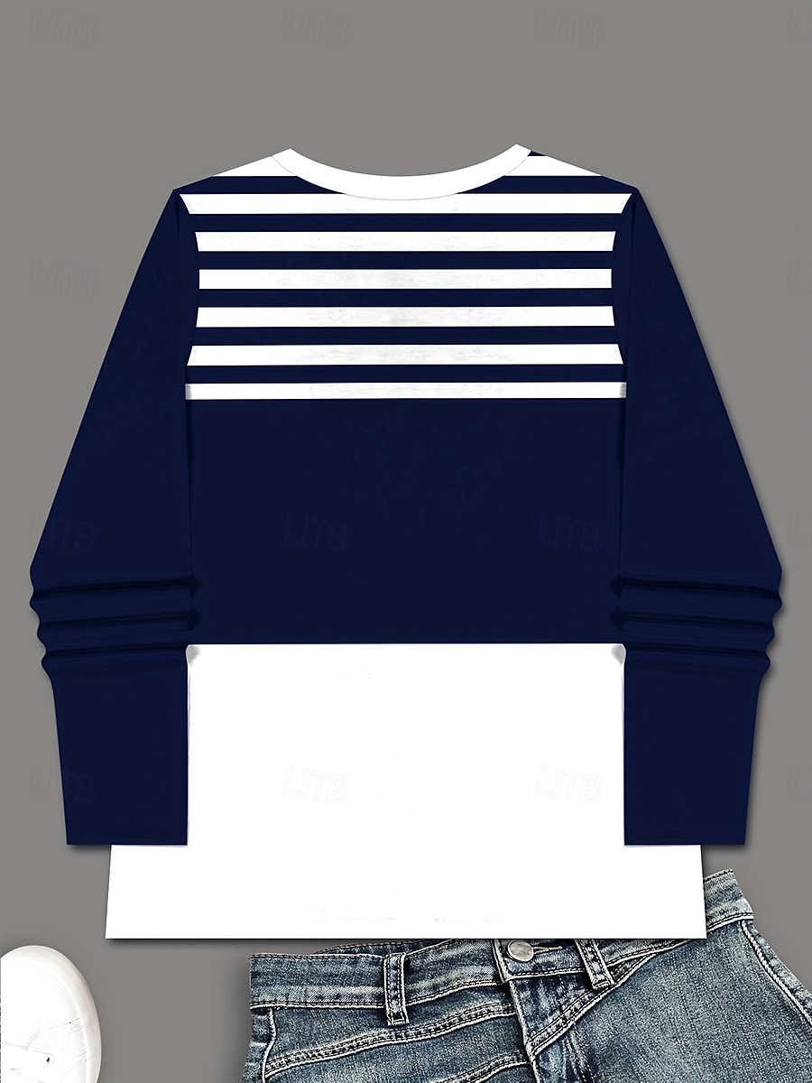 Per donna Maglietta Stampato Grafico Geometrico A righe Vintage Moda Elegante Manica Lunga Girocollo Top Regolari Quotidiano Weekend Blu marino Primavera Autunno Inverno del 2026 a $24.99 –P2