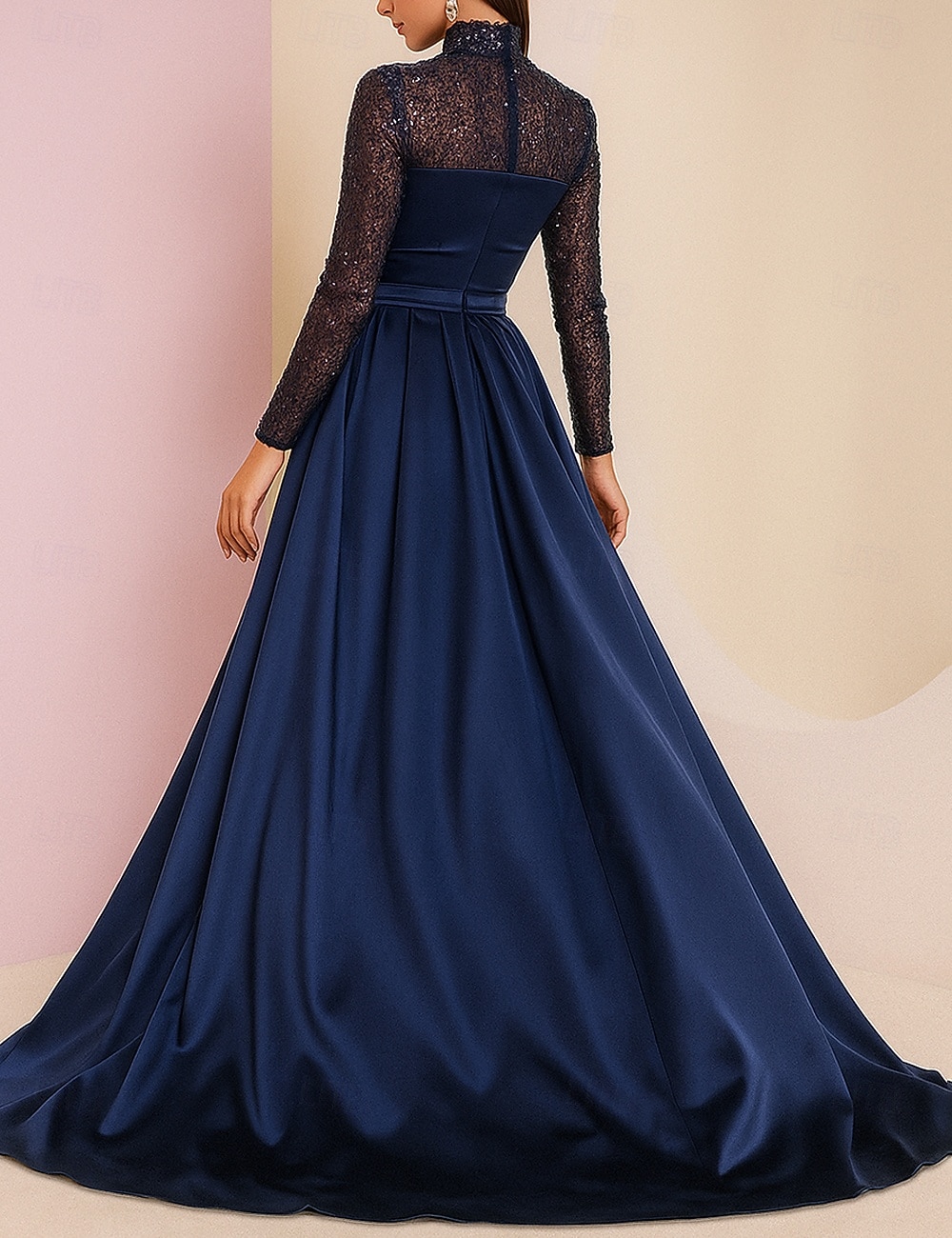 А-силуэт Платье для матери невесты Элегантный стиль Винтаж Блеск и сияние Вырез под горло В пол Спандекс Италия сатин Полиэстер Длинный рукав с Пайетки 2025 - $119.99 –P2