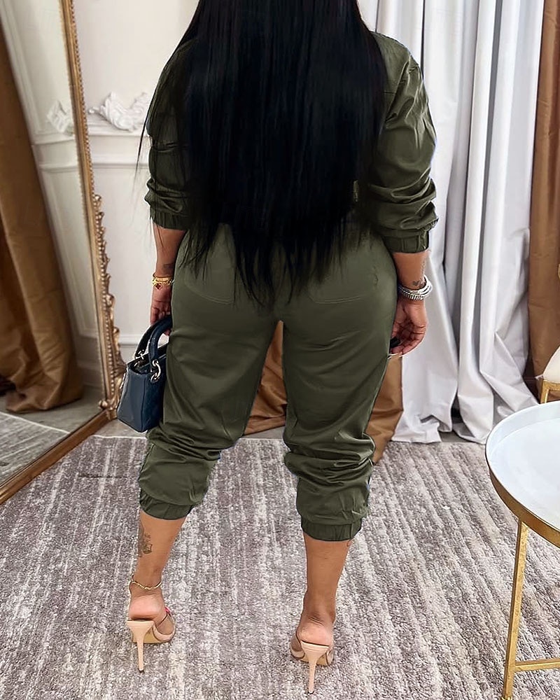 Γυναικεία Φόρμες Ενεργό Συμπαγές Χρώμα Μακρυμάνικο Παντελόνια με τσέπες Κολάρο Πουκαμίσου Φερμουάρ Τσέπη Διακοπές Καθημερινά Κανονικό Μαύρο Πράσινο Χακί Θαλασσί Φθινόπωρο 2026 - $47.99 –P6