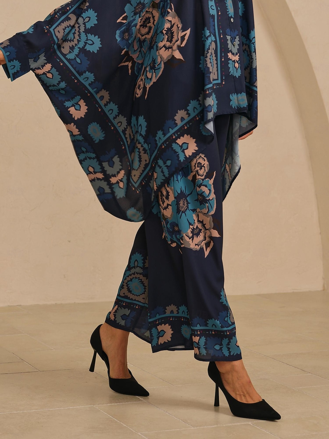 Calças femininas de pernas largas, chiffon, estampa floral havaiana étnica, cintura elástica, casual, férias, primavera, verão, outono de 2026 por $79.99 –P3