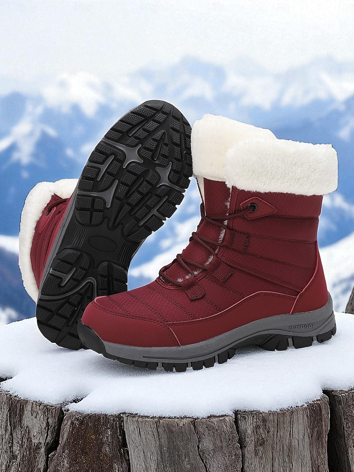 Botas de nieve impermeables con cordones y forro de piel cálida para mujer, botines de invierno antideslizantes para senderismo al aire libre, calzado acogedor y aislante para clima frío 2025 - $46.99 –P5